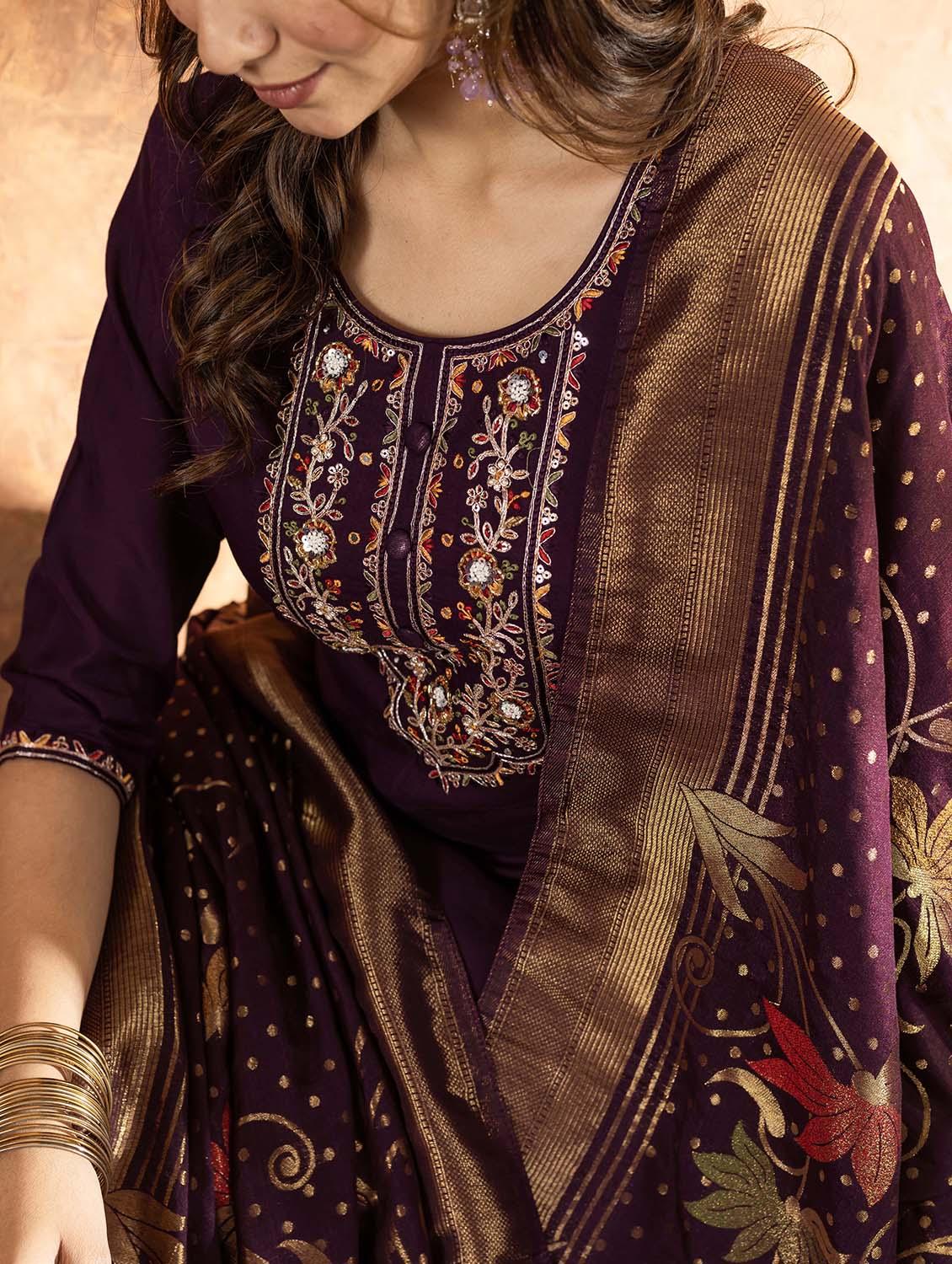 women embroidered three quarter sleeve kurta pant with dupatta set - 22053745 - Standard Image - 3