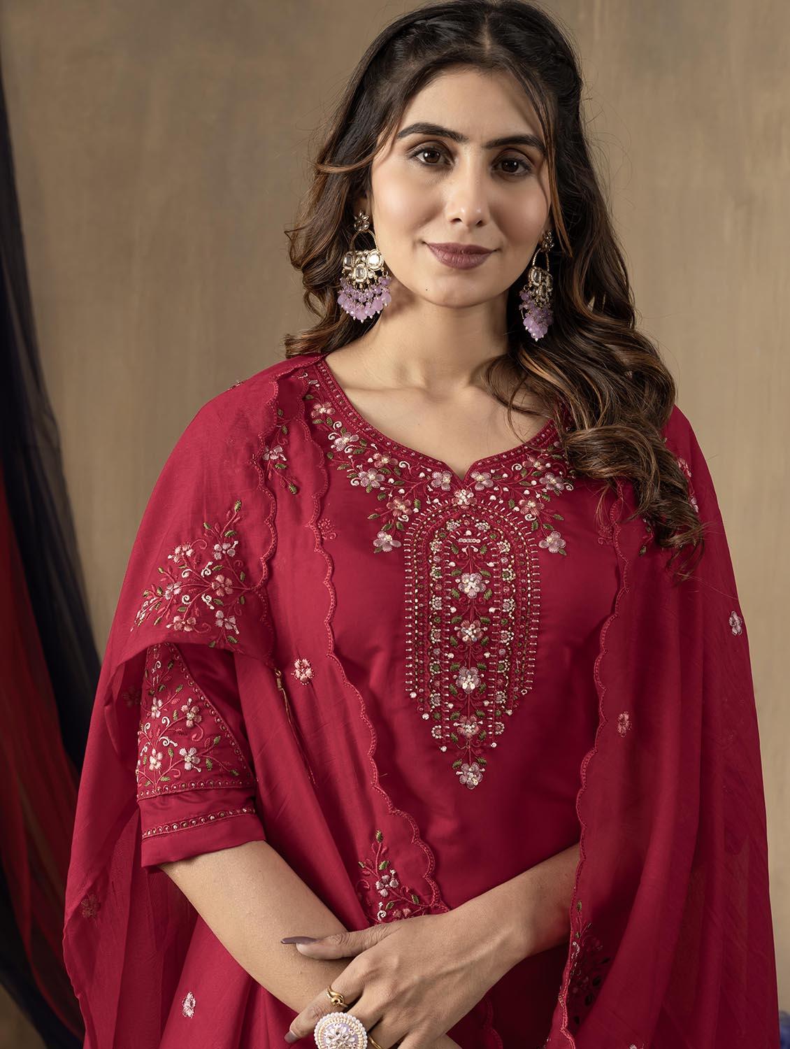 women embroidered three quarter sleeve kurta pant with dupatta set - 22053747 - Standard Image - 3