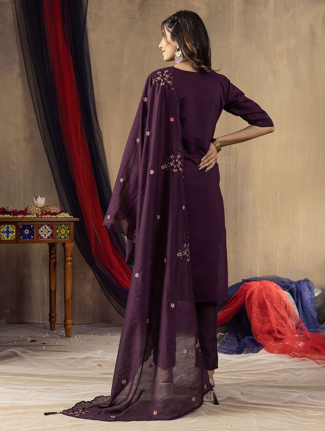 women embroidered three quarter sleeve kurta pant with dupatta set - 22053748 -  Standard Image - 3