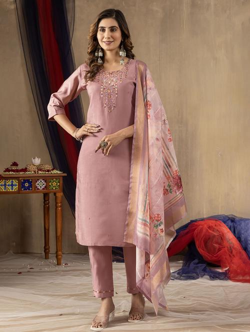 women embroidered three quarter sleeve kurta pant with dupatta set - 22053750 - Standard Image - 0