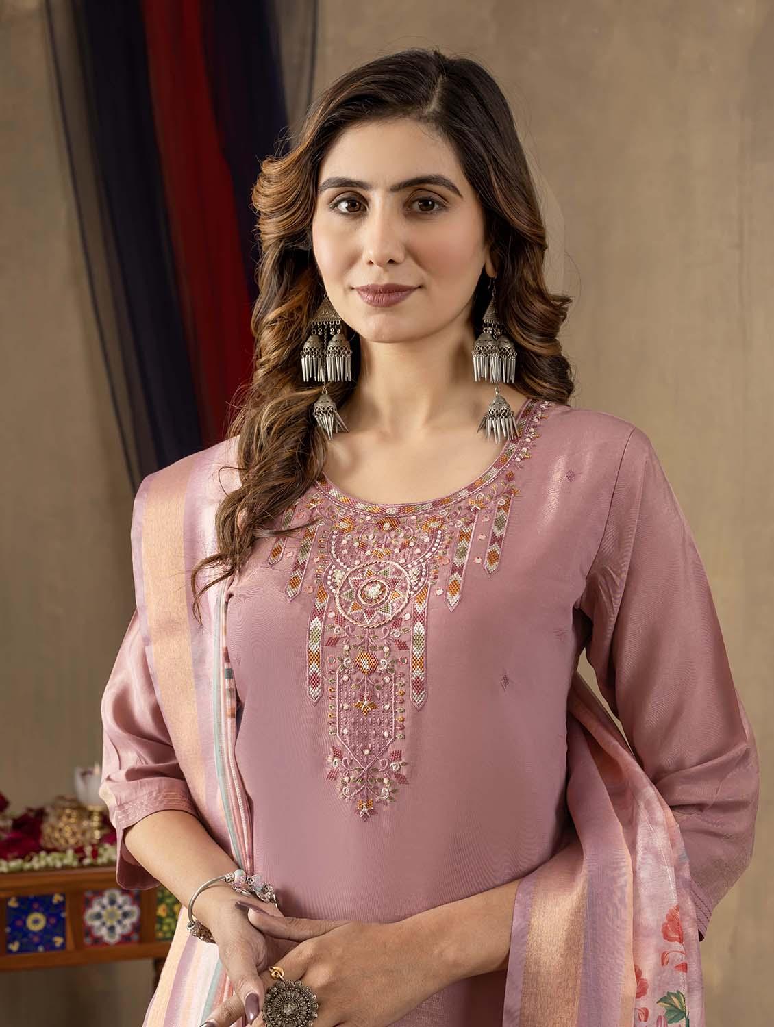 women embroidered three quarter sleeve kurta pant with dupatta set - 22053750 - Standard Image - 3