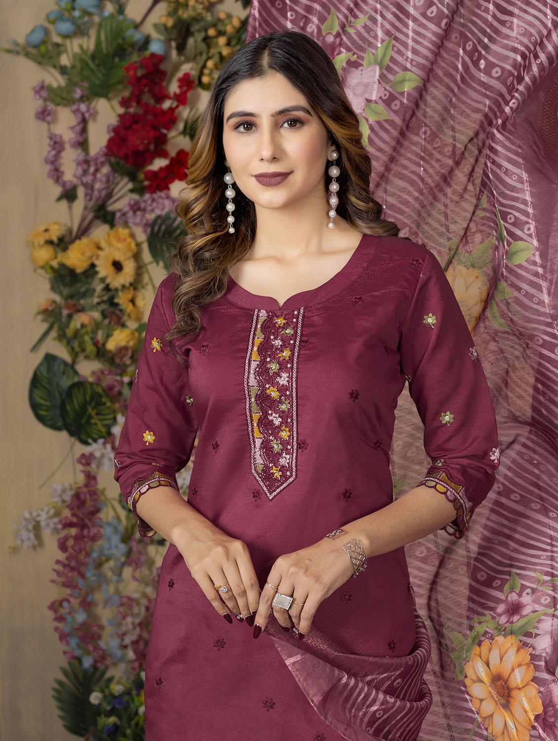 women embroidered three quarter sleeve kurta pant with dupatta set - 22053752 - Standard Image - 3
