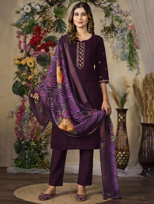 women embroidered three quarter sleeve kurta pant with dupatta set - 22053753 - Standard Image - 0