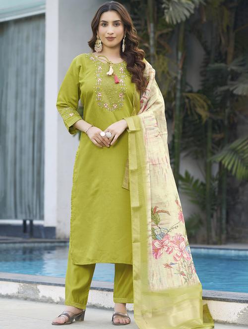 women embroidered three quarter sleeve kurta pant with dupatta set - 22053755 -  Standard Image - 0