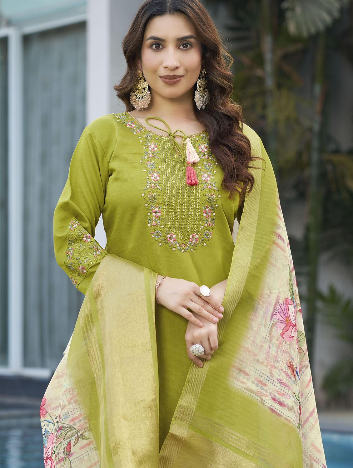 women embroidered three quarter sleeve kurta pant with dupatta set - 22053755 - Standard Image - 3