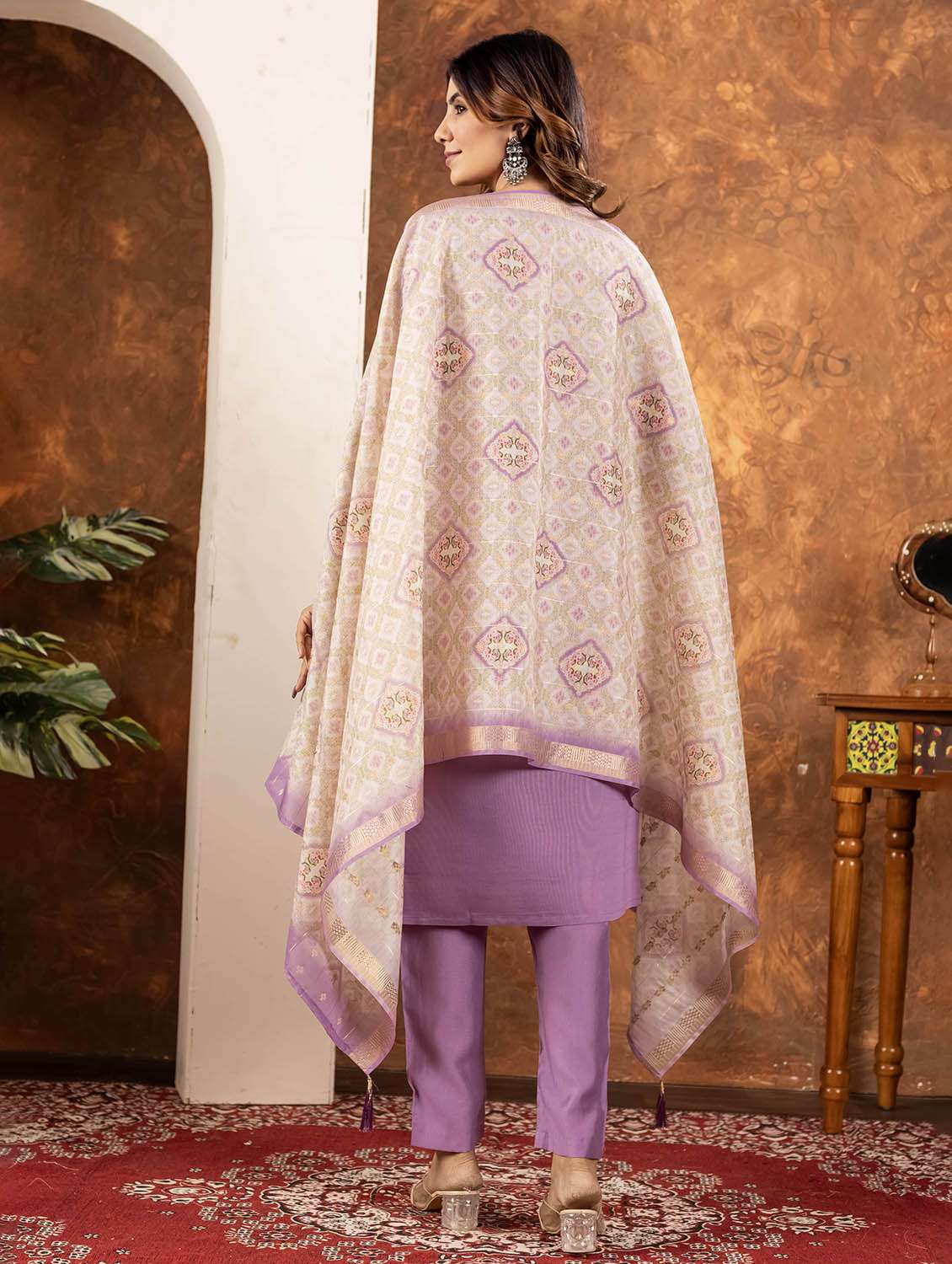 women embroidered three quarter sleeve kurta pant with dupatta set - 22053763 -  Standard Image - 3