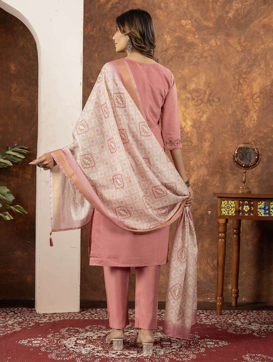 women embroidered three quarter sleeve kurta pant with dupatta set - 22053765 -  Standard Image - 3