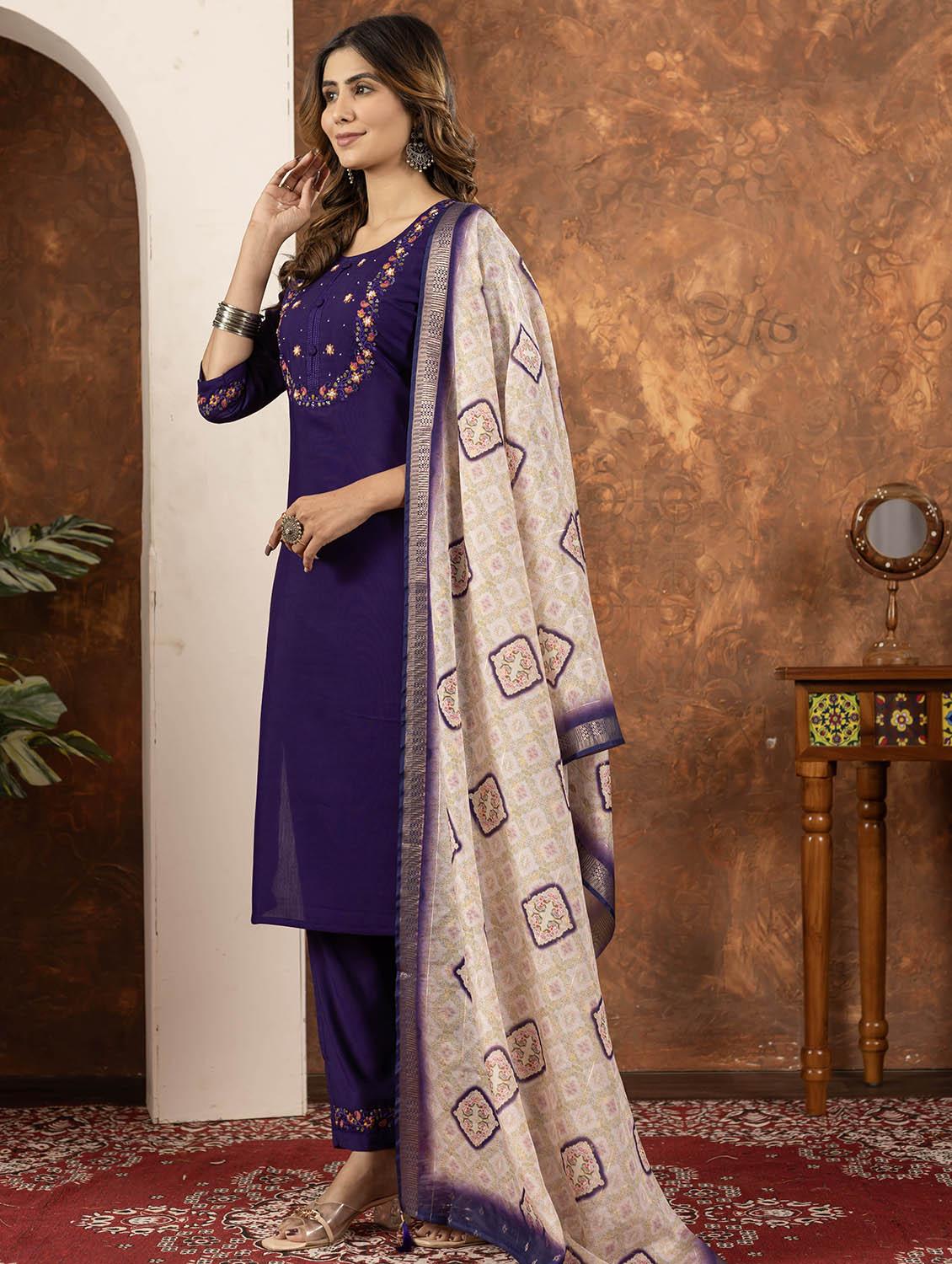 women embroidered three quarter sleeve kurta pant with dupatta set - 22053766 - Standard Image - 3