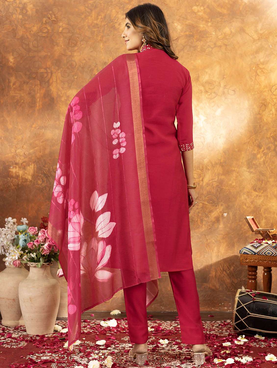 women embroidered three quarter sleeve kurta pant with dupatta set - 22053770 - Standard Image - 3