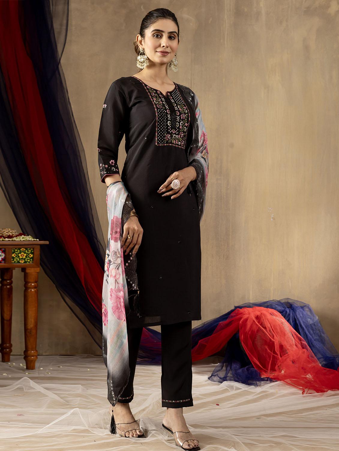women embroidered three quarter sleeve kurta pant with dupatta set - 22053775 - Standard Image - 3
