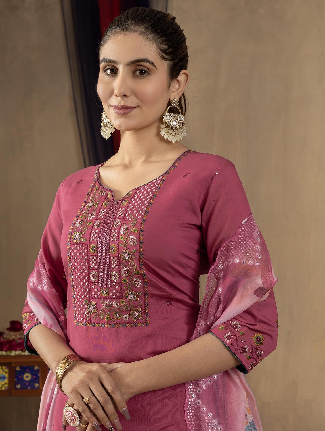 women embroidered three quarter sleeve kurta pant with dupatta set - 22053776 - Standard Image - 5