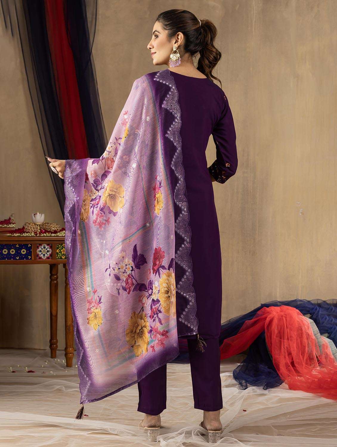 women embroidered three quarter sleeve kurta pant with dupatta set - 22053777 - Standard Image - 3