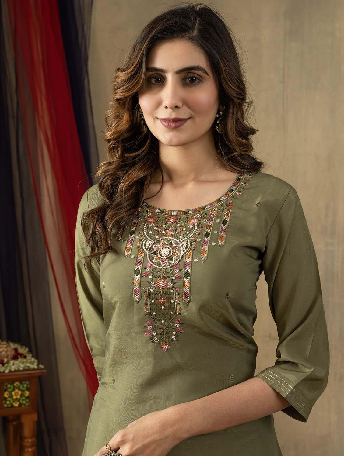 women embroidered three quarter sleeve kurta pant with dupatta set - 22053778 - Standard Image - 5
