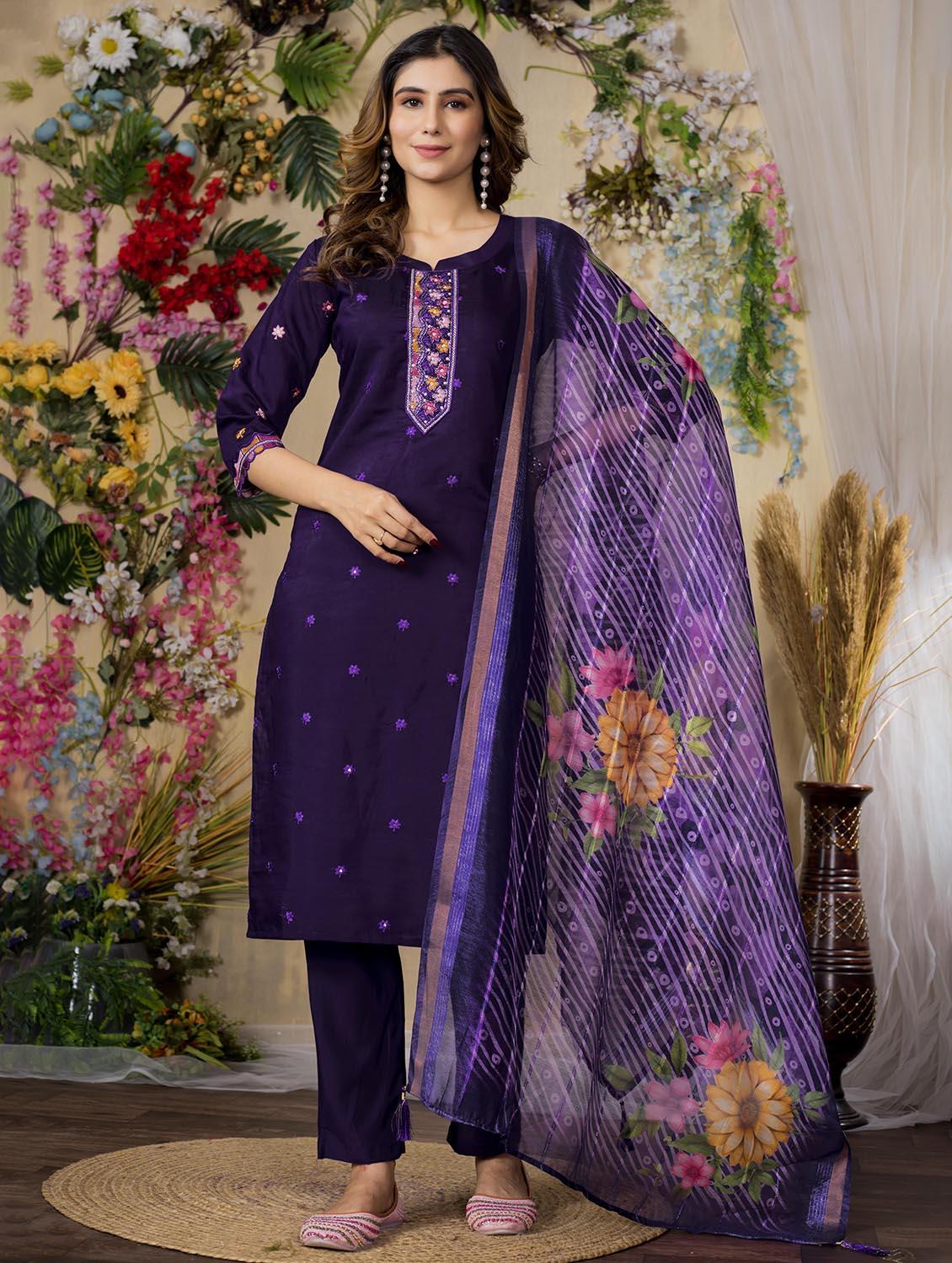 women embroidered three quarter sleeve kurta pant with dupatta set - 22053781 - Zoom Image - 0