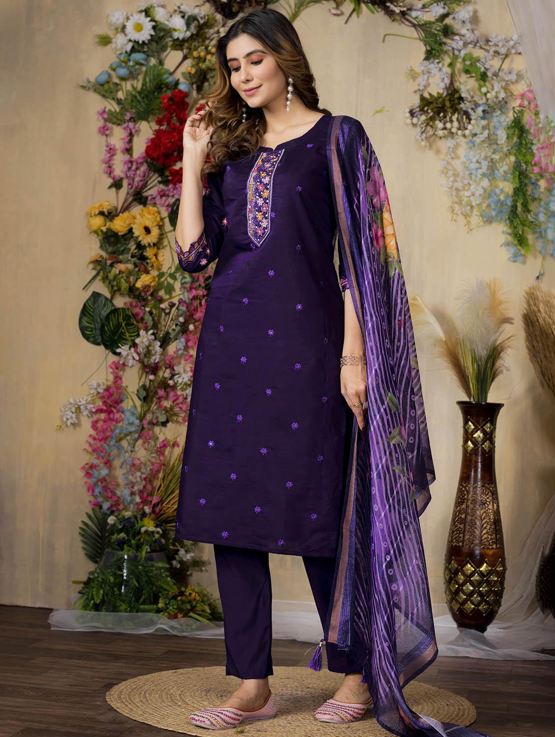women embroidered three quarter sleeve kurta pant with dupatta set - 22053781 - Standard Image - 3