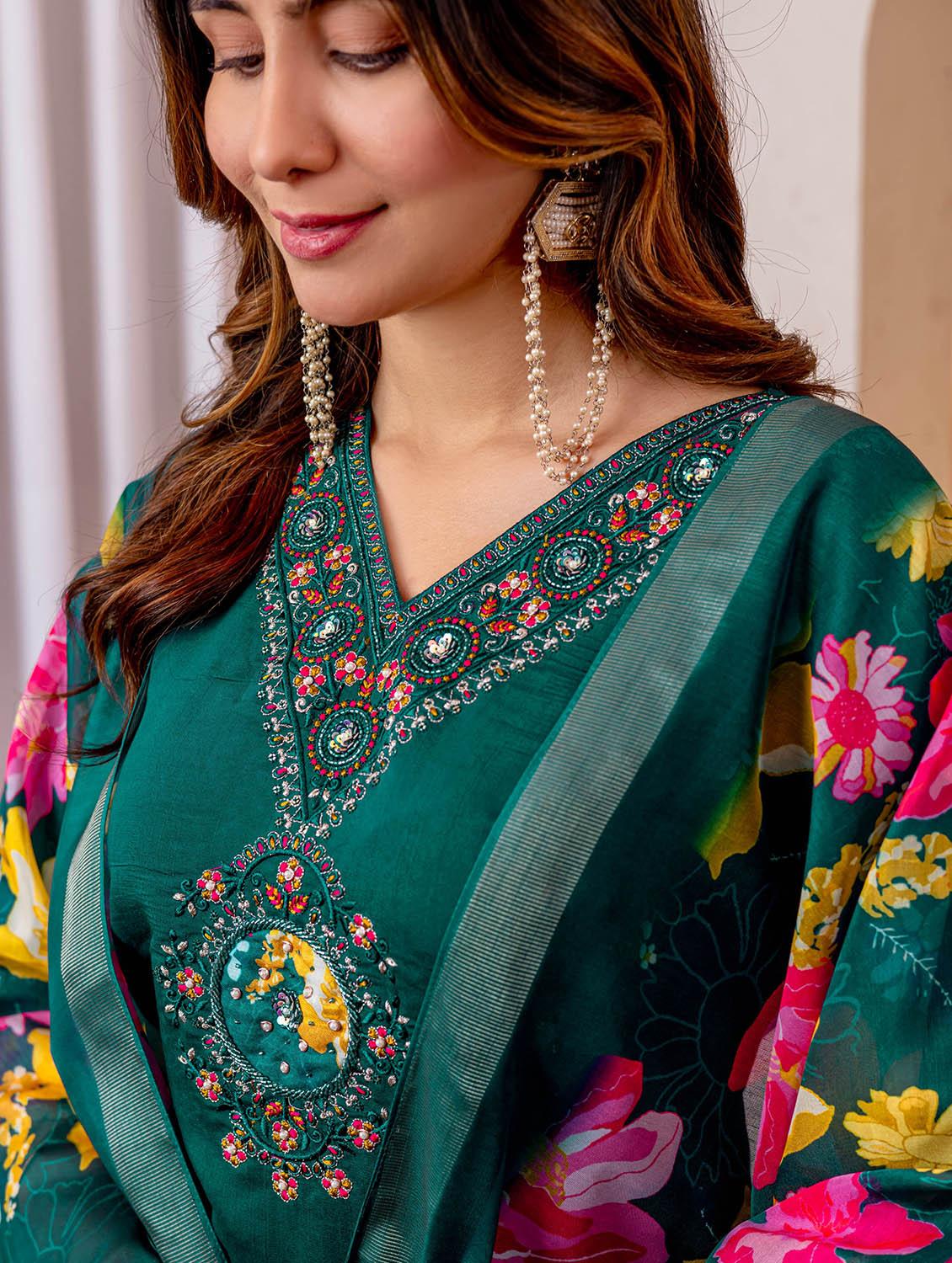 women embroidered three quarter sleeve kurta pant with dupatta set - 22053782 - Standard Image - 3
