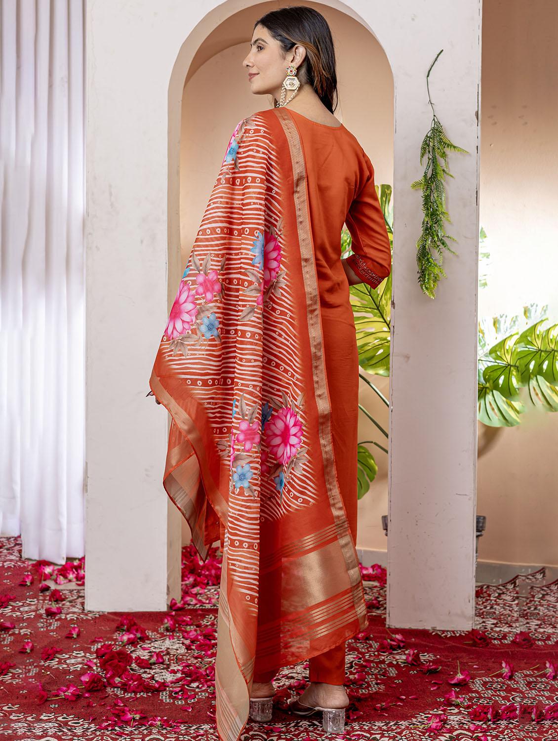 women embroidered three quarter sleeve kurta pant with dupatta set - 22053783 - Standard Image - 3