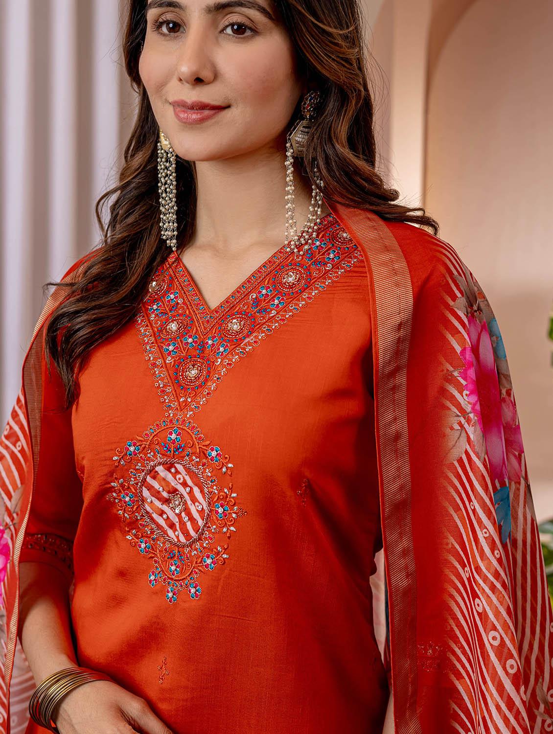 women embroidered three quarter sleeve kurta pant with dupatta set - 22053783 - Standard Image - 5