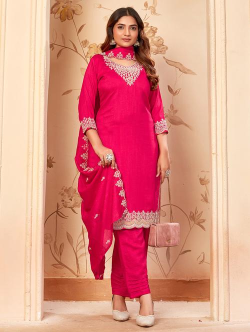 women embroidered three quarter sleeve kurta pant with dupatta set - 22053787 - Standard Image - 0