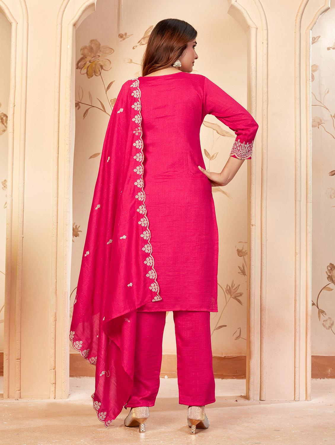 women embroidered three quarter sleeve kurta pant with dupatta set - 22053787 - Standard Image - 3