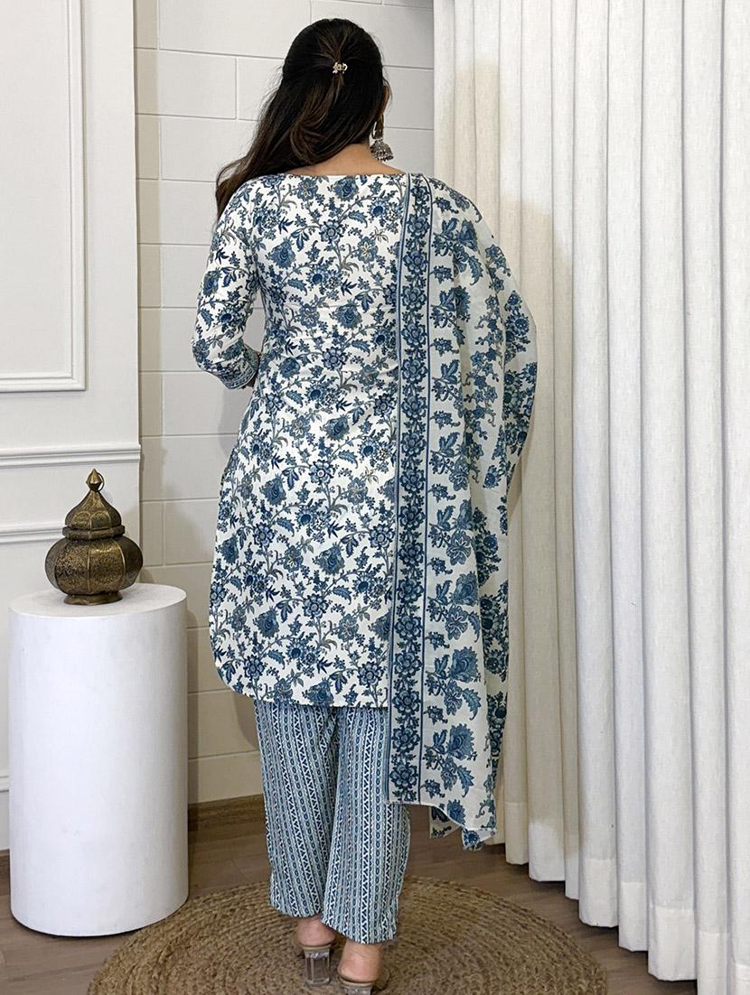 women embroidered three quarter sleeve kurta pant with dupatta set - 22053789 - Standard Image - 3