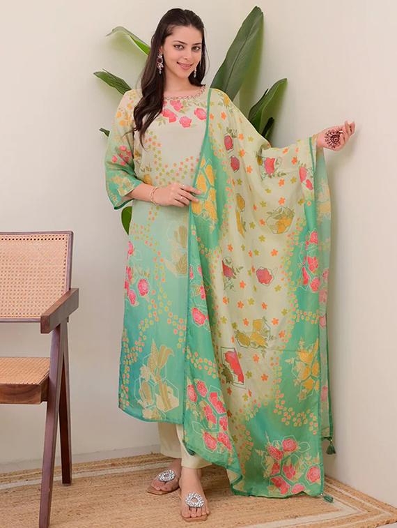 multi colored silk blend straight kurta - 22053790 - Zoom Image - 0