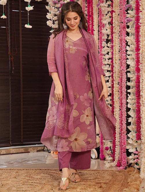 coral silk straight kurta - 22053792 - Standard Image - 0