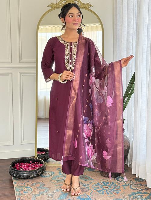 purple rayon straight kurta - 22053793 - Standard Image - 0