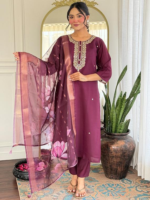 purple rayon straight kurta - 22053793 - Standard Image - 3