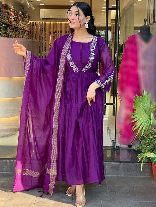 purple art silk straight kurta - 22053794 - Standard Image - 0