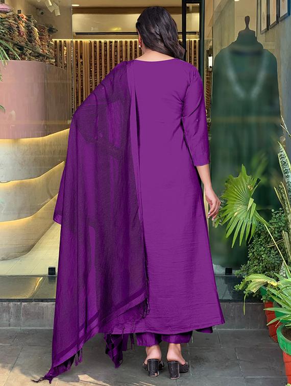 purple art silk straight kurta - 22053794 - Standard Image - 3