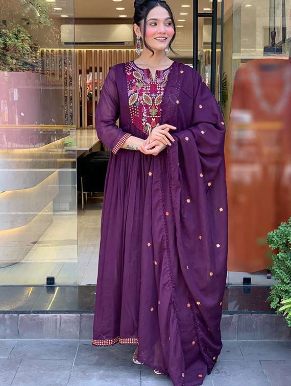 purple viscose straight kurta - 22053796 - Standard Image - 3
