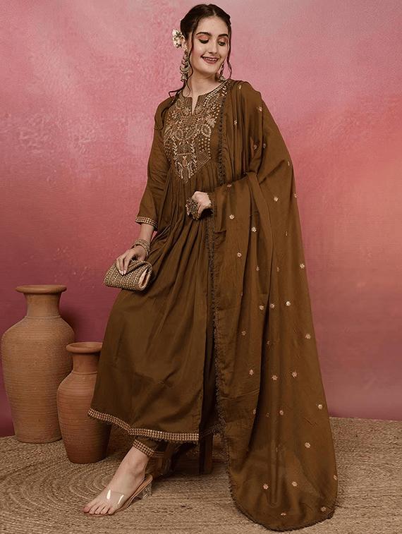 olive viscose straight kurta - 22053797 - Standard Image - 3