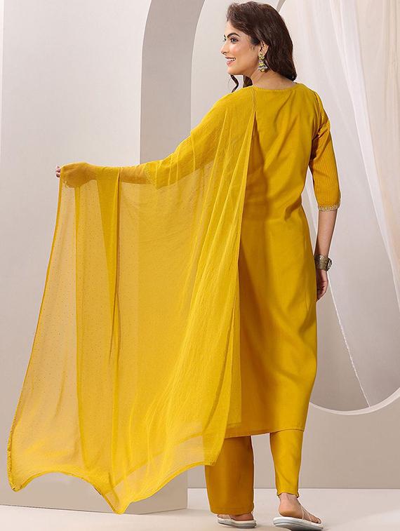 mustard rayon straight kurta - 22053799 - Standard Image - 3