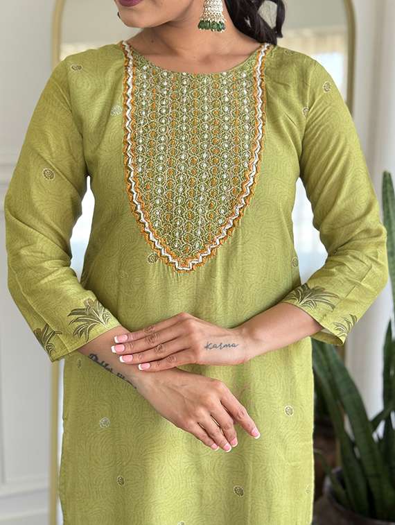 sea green silk blend straight kurta - 22053801 - Standard Image - 3