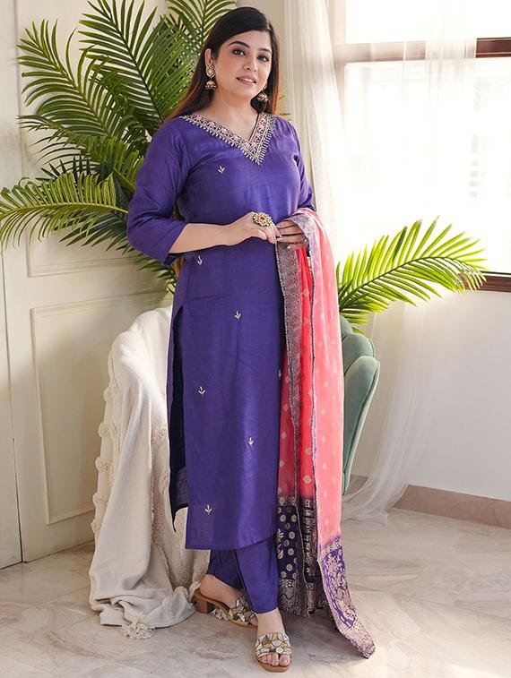 purple viscose straight kurta - 22053804 - Zoom Image - 0