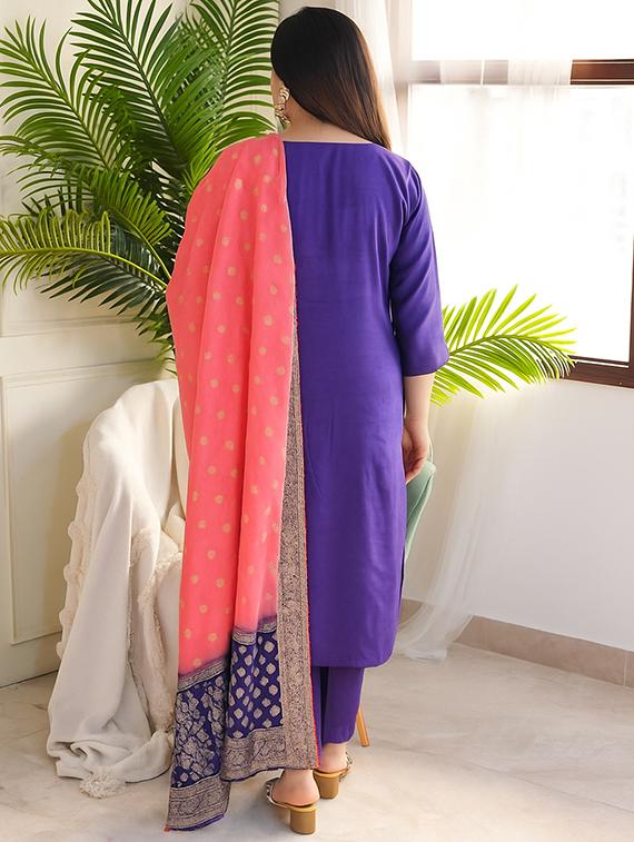 purple viscose straight kurta - 22053804 - Standard Image - 3
