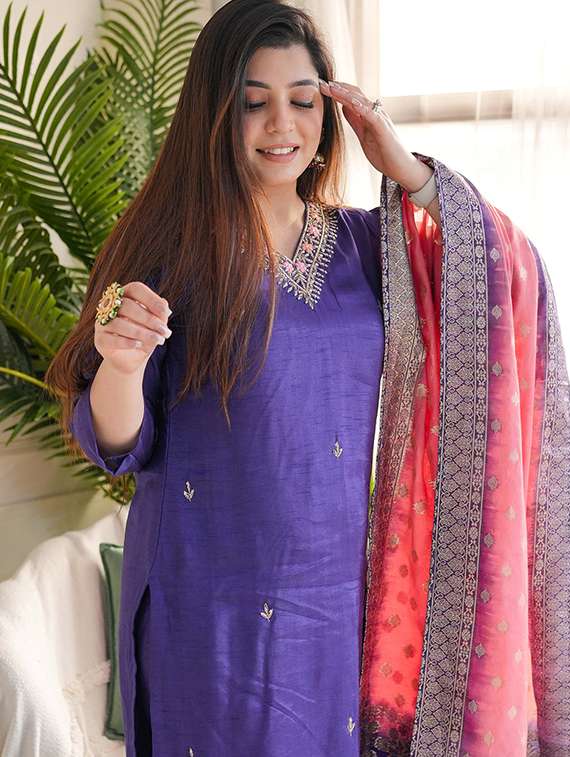 purple viscose straight kurta - 22053804 - Standard Image - 5