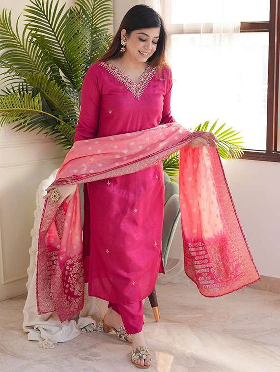 magenta viscose straight kurta