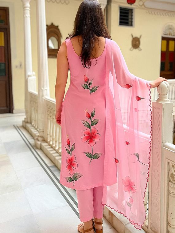 pink viscose straight kurta - 22053806 - Standard Image - 3