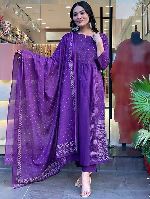 purple chanderi straight kurta - 22053808 - Standard Image - 0