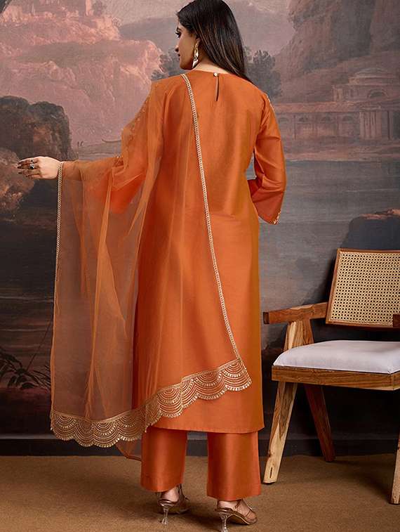 rust viscose straight kurta - 22053809 - Standard Image - 3