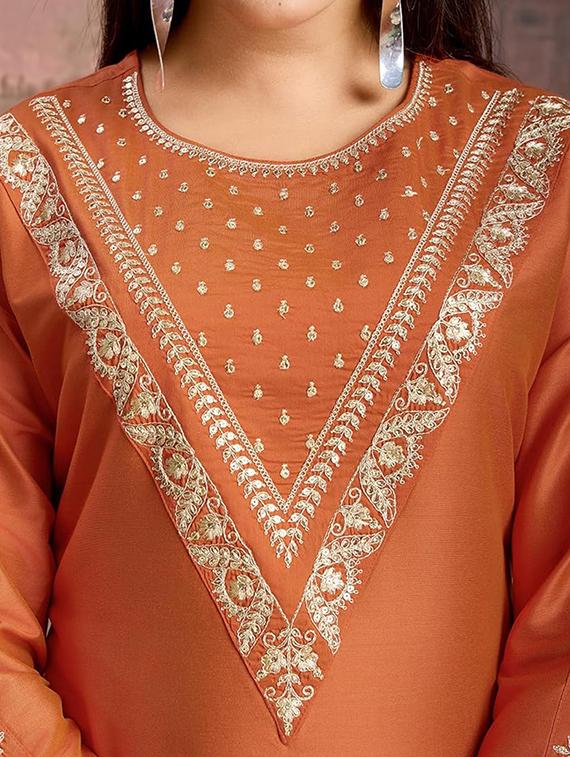 rust viscose straight kurta - 22053809 - Standard Image - 5