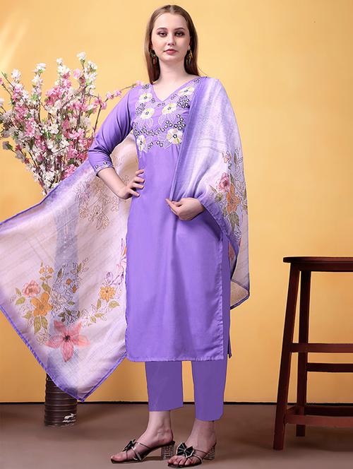 lavender rayon straight kurta - 22053810 - Standard Image - 0