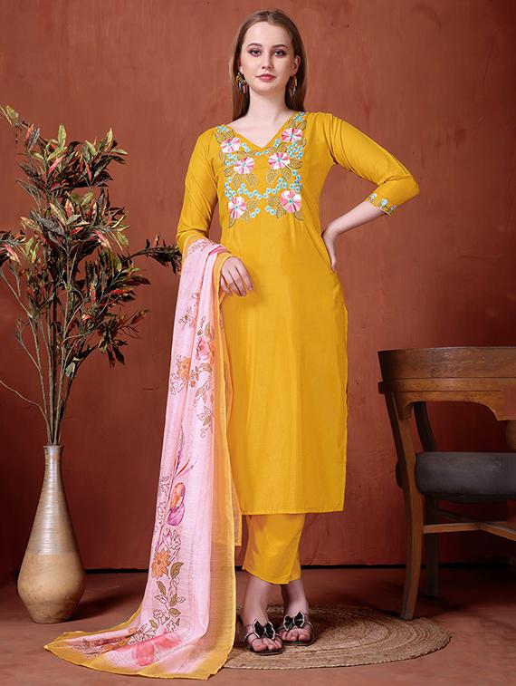 yellow rayon straight kurta - 22053811 - Zoom Image - 0