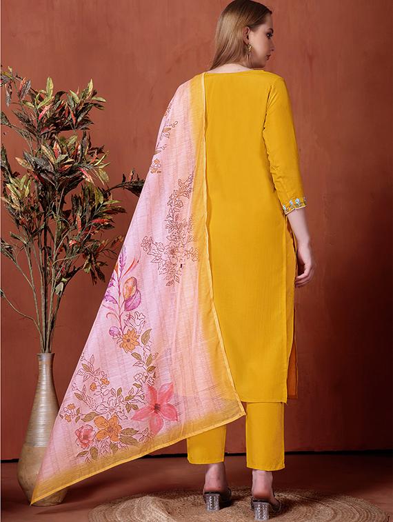 yellow rayon straight kurta - 22053811 - Standard Image - 3