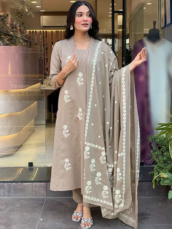 beige cotton straight kurta - 22053813 - Zoom Image - 0