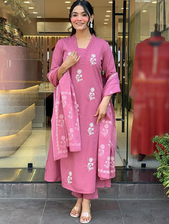 pink cotton straight kurta - 22053815 - Zoom Image - 0