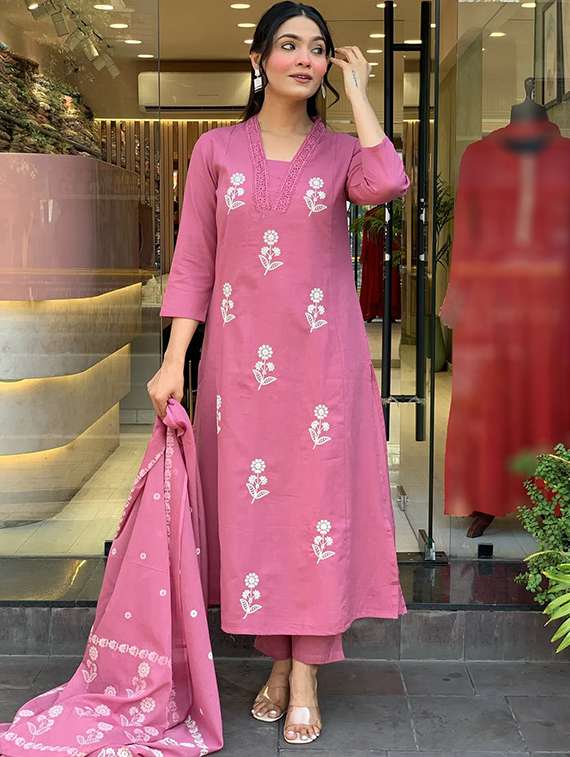 pink cotton straight kurta - 22053815 - Standard Image - 3