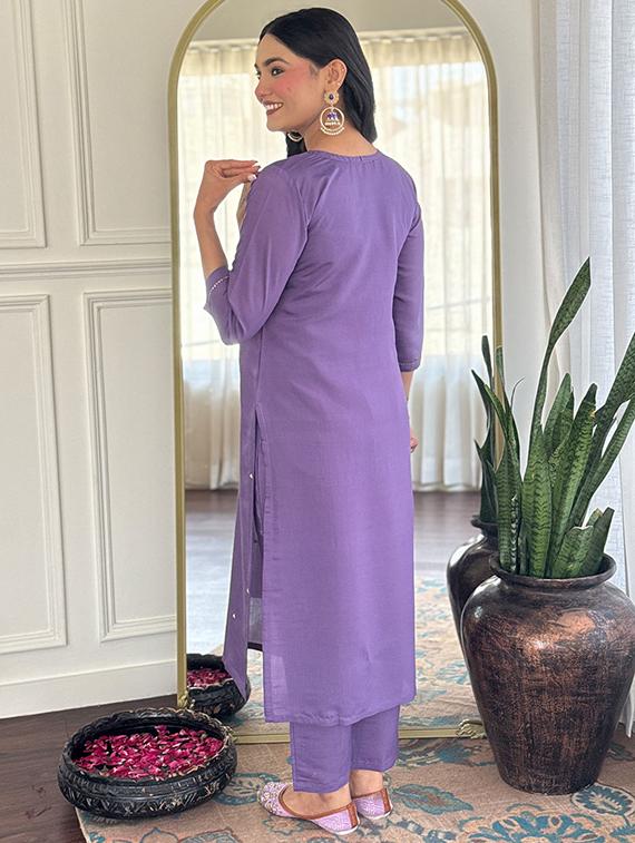 lavender rayon straight kurta - 22053816 - Standard Image - 5